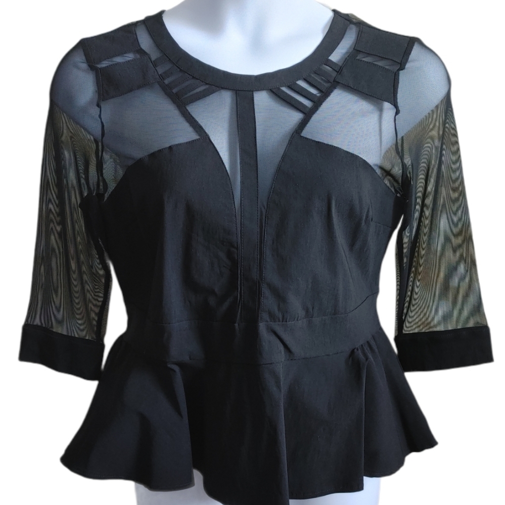 NWOT Junior Plus Black Stretch Peplum Sheer Top